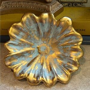 Vtg Hand Painted STANGL Pottery Antique Gold Blue # 4033 Trinket/candy Dish